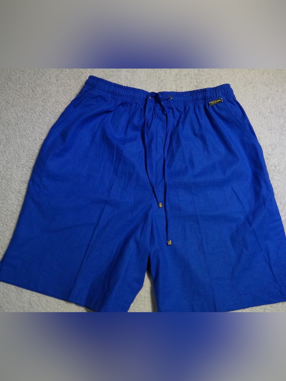 St John Sport Marie Gray Royal Blue Elastic Waist Shorts Size S Vintage Luxury